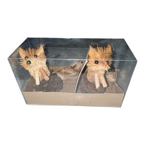 Bottle Brush Fox On Pinecone Woodland Animal Ornament Set New Natural Earthy